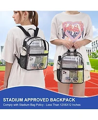Clear Backpack Stadium Approved 12×12×6 Clear Mini Backpack Small Transparent Backpack for Concert, Beach, Work, Travel & Sporting Black