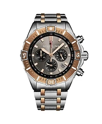 Stuhrling 1022 Men s Chronograph Watch Quartz Movement Gunmetal Dial Black Subdials Black Bezel Two Tone Stainless Steel Bracelet 50M Water Resistant