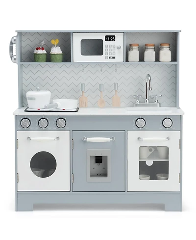 Pretend Play Kitchen Wooden Toy Set for Kids with Realistic Light and Sound