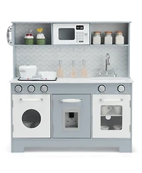 Pretend Play Kitchen Wooden Toy Set for Kids with Realistic Light and Sound