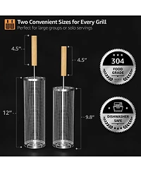 Sorbus 2 Pack Stainless Stee Rolling Grill Baskets with Removable Wooden Handle - Bbq, Outdoor Cooking, Camping