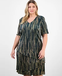 Connected Plus V-Neck Asymmetric Tiered Sheath Dress