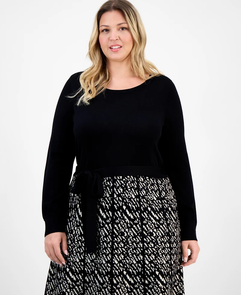 Robbie Bee Plus Size Long-Sleeve Combo Skirt Sweater Dress