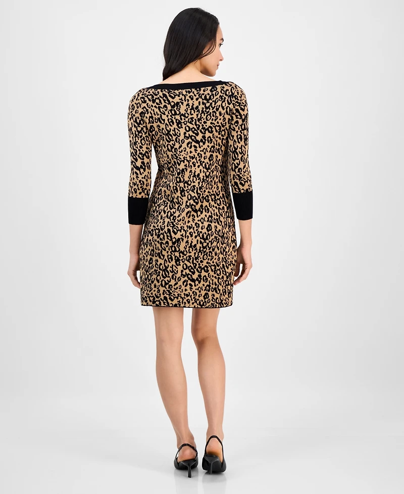 Robbie Bee Petite Animal-Print Sweater Dress