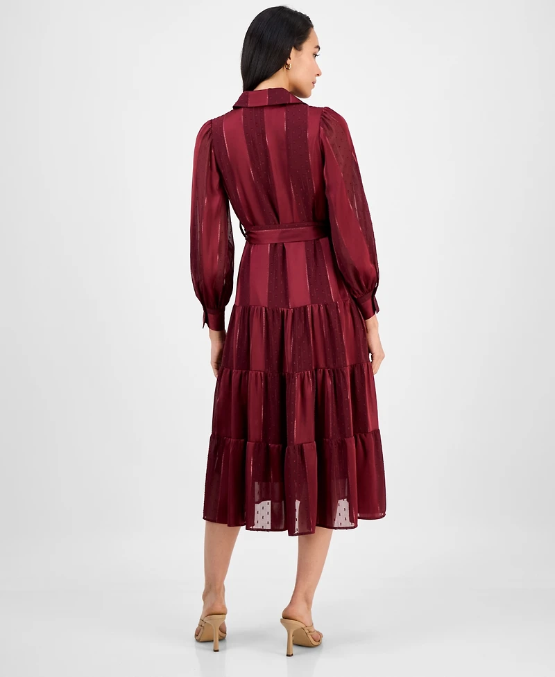 Robbie Bee Petite Satin Stripe Tie-Waist Shirtdress