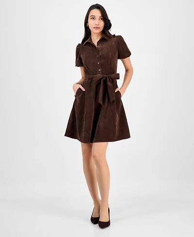 Robbie Bee Petite Short-Sleeve Button-Front Corduroy Shirtdress