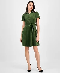 Robbie Bee Petite Short-Sleeve Button-Front Corduroy Shirtdress