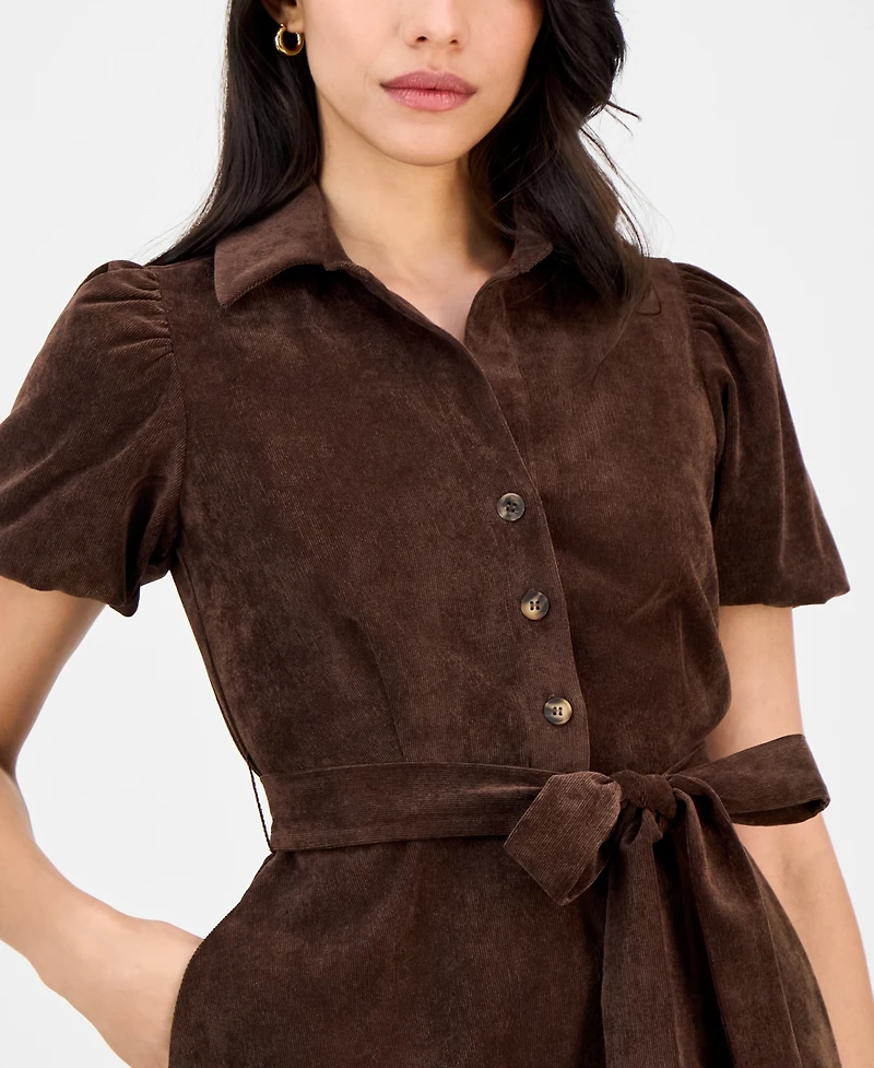 Robbie Bee Petite Short-Sleeve Button-Front Corduroy Shirtdress
