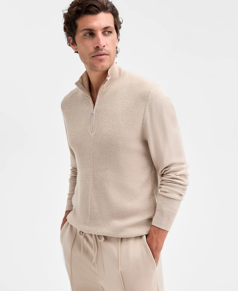 Alfani Men's Long Sleeve Textured Quarter-Zip Sweater, Macy's Exclusive