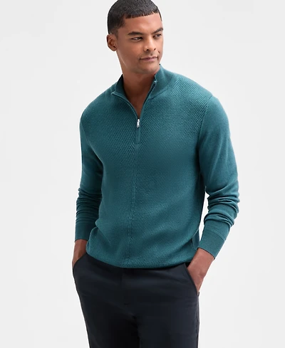 Alfani Men's Long Sleeve Textured Quarter-Zip Sweater, Macy's Exclusive