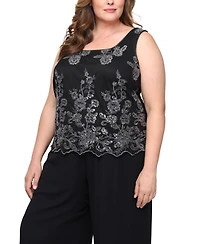 Alex Evenings Plus 3/4-Sleeve Embroidered Jacket and Tank Twinset