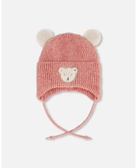 Deux par Baby Girl Lined Winter Knit Hat with Ear Flaps Dusty Pink - Baby|Toddler