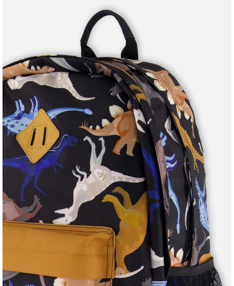 Deux par Deux Boy Kids Backpack Black Dinosaur Print - Toddler|Child