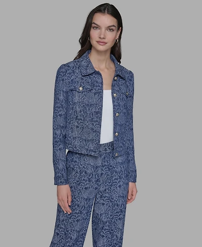 Karl Lagerfeld Paris Women's Printed Denim Button-Front Jacket