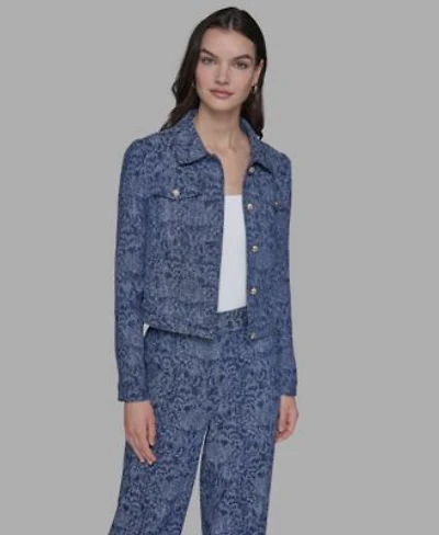 Karl Lagerfeld Paris Womens Printed Denim Button Front Jacket P Xs Xl