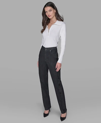 Karl Lagerfeld Paris Women's Rhinestone-Stripe Straight-Leg Jeans