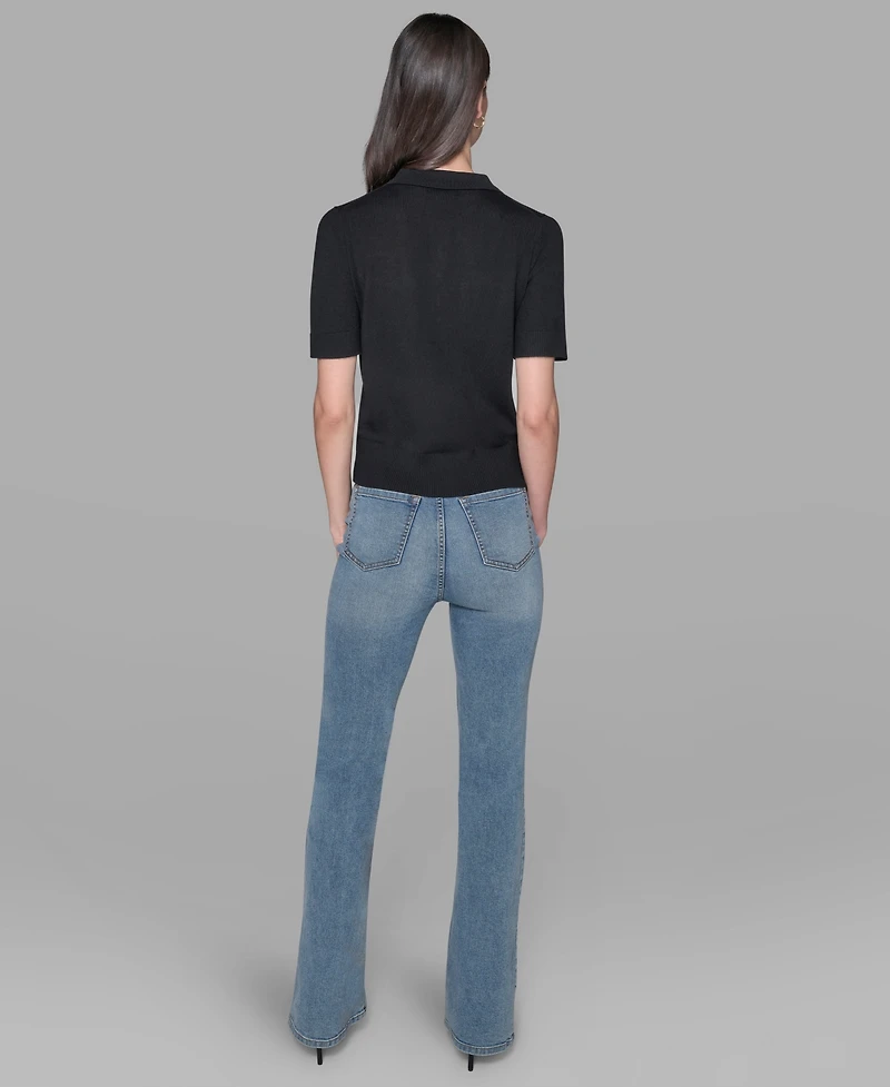 Karl Lagerfeld Paris Women's Short-Sleeve Button-Front Sweater