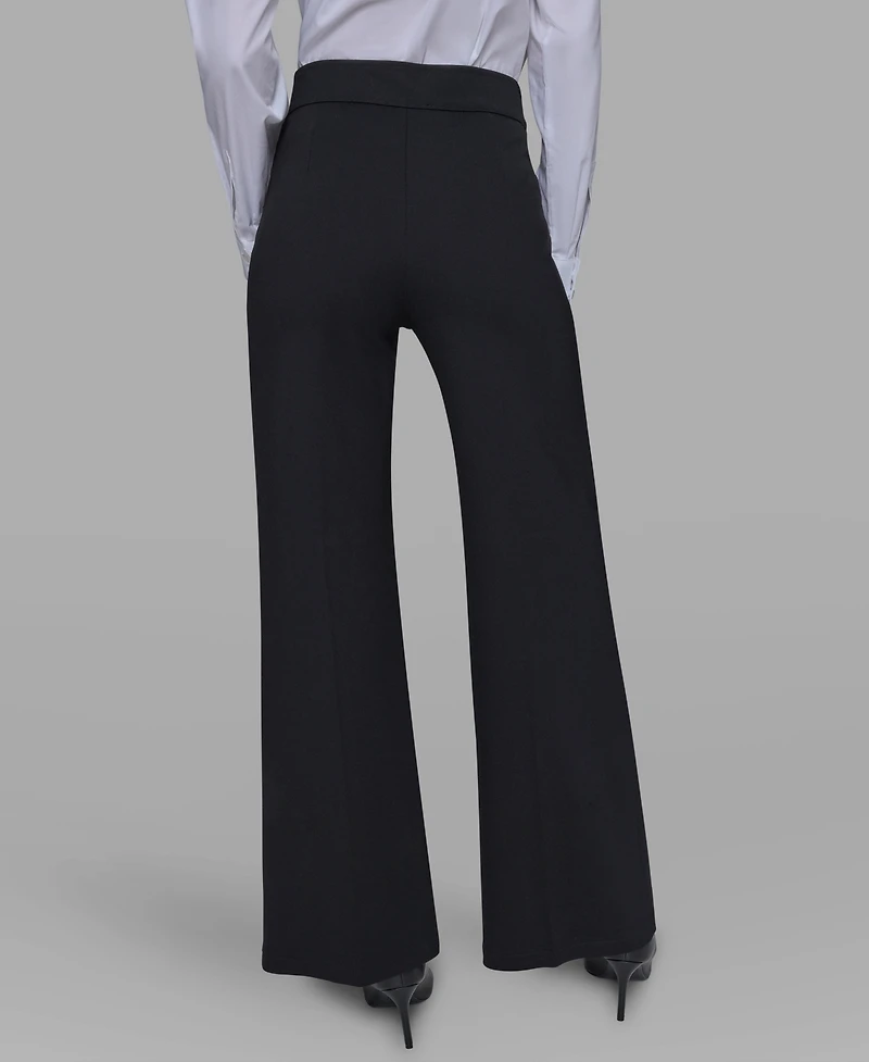 Karl Lagerfeld Paris Women's Side-Button Wide-Leg Ponte Pants
