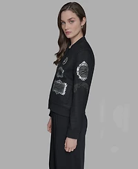 Karl Lagerfeld Paris Women's Patch Long Sleeve Bomber Jacket