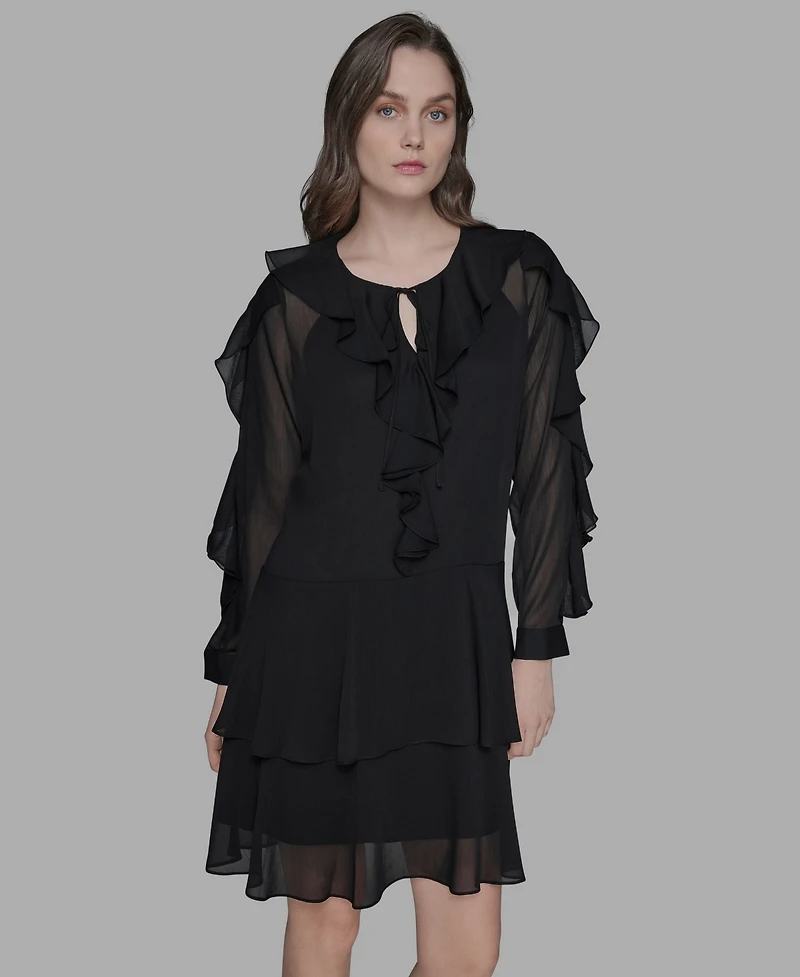 Karl Lagerfeld Paris Women's Layered Ruffle Dress