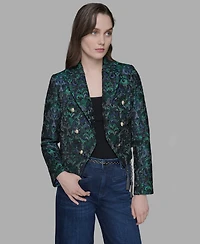 Karl Lagerfeld Paris Women's Printed Cropped Peak-Lapel Jacket