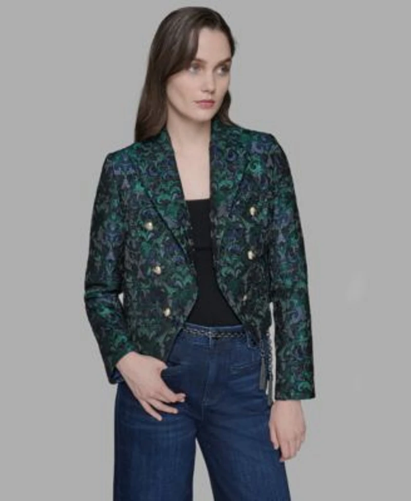 Karl Lagerfeld Paris Womens Printed Cropped Peak Lapel Jacket 2p 16