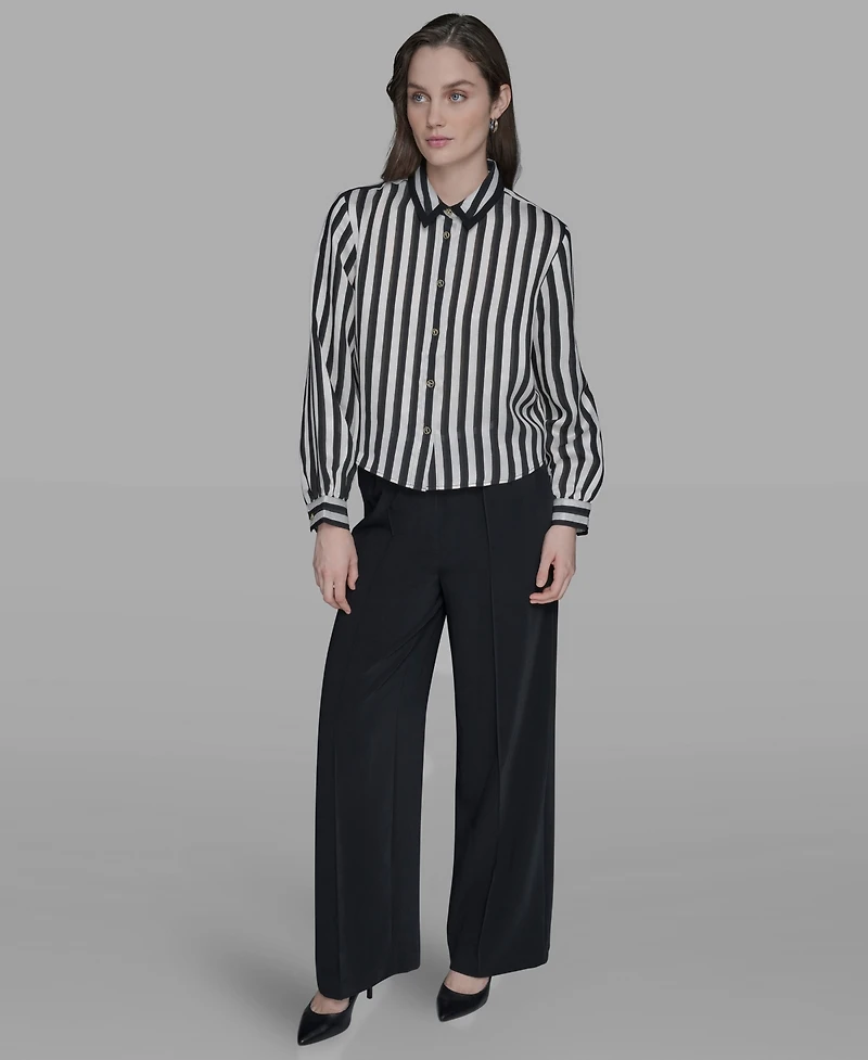 Karl Lagerfeld Paris Women's Button-Front Striped Shirt