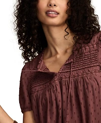 Lucky Brand Women's Clip Dot Short Sleeve Peasant Top