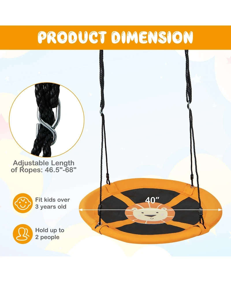 Akiudex 40inch Saucer Tree Swing for Kids with Adjustable Ropes, Foam Padding, 220 lb Capacity