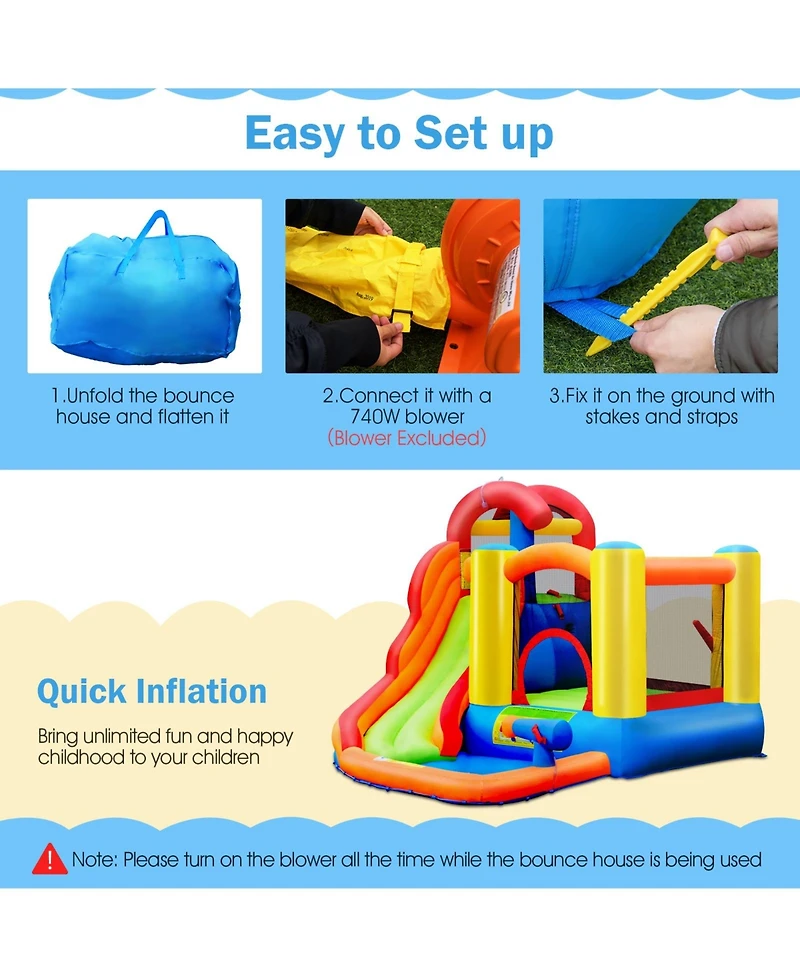 Akiudex Inflatable Water Slide Bounce House with Pool and Basketball Rim