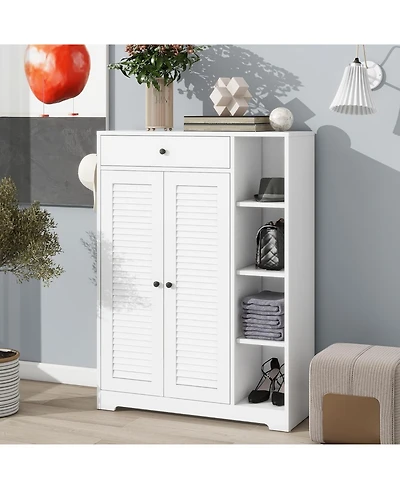 Vanirror Shoe Storage Cabinet with Shutter Doors & Drawer - Slim Shoe Rack Organizer for Entryway