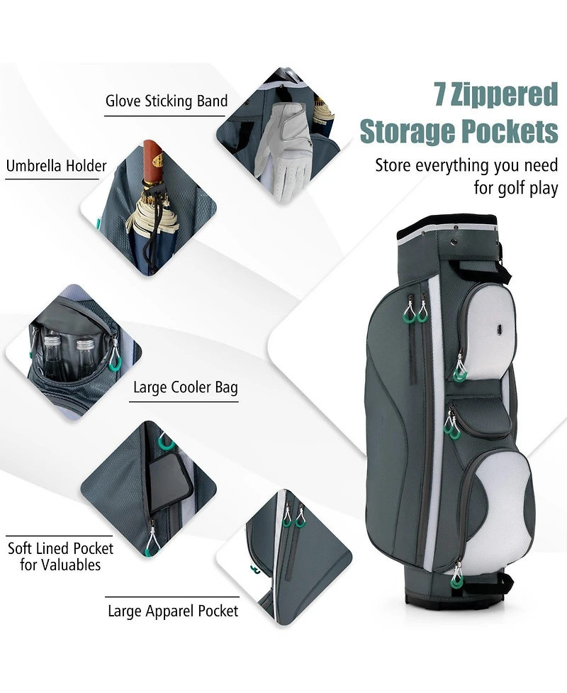 Akiudex Lightweight Golf Cart Bag with 14-Way Dividers and Cooler Pocket