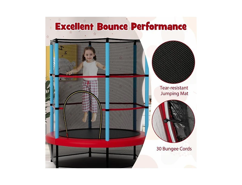 Akiudex 55 Inch Kids Trampoline with Enclosure Net and Foam Padded Poles