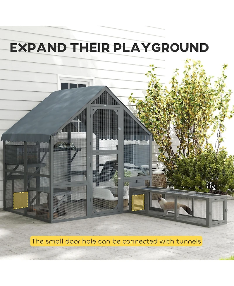 PawHut Large Catio Outdoor Cat Enclosure with Waterproof Cover
