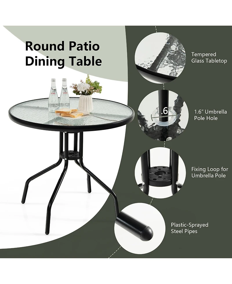 Gymax 6PCS Patio Garden Dining Set w/ Round Table & 4 Folding Chairs & Umbrella