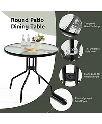 Gymax 6PCS Patio Garden Dining Set w/ Round Table & 4 Folding Chairs & Umbrella