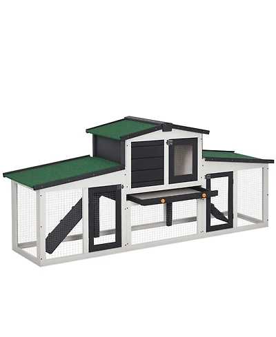 PawHut Large Rabbit Hutch with Double Runs, Wooden Guinea Pig Cage,