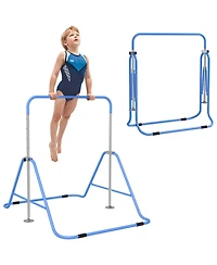 Qaba Folding Gymnastics Bar for Kids, Adjustable Height, Bubble Gum