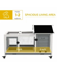 PawHut Wooden Rabbit Hutch with Wheels for Small Animals, Guinea Pig,
