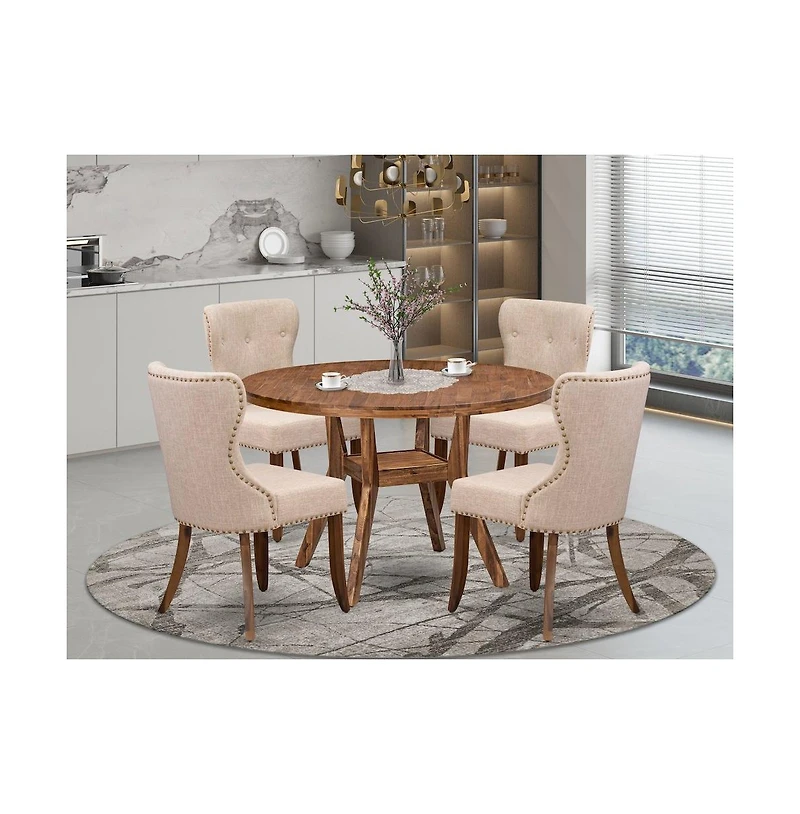 Luxe by East West Furniture 5 Piece Dining Set Consists Of 48"" Round Kitchen Table In Light Tan Color
