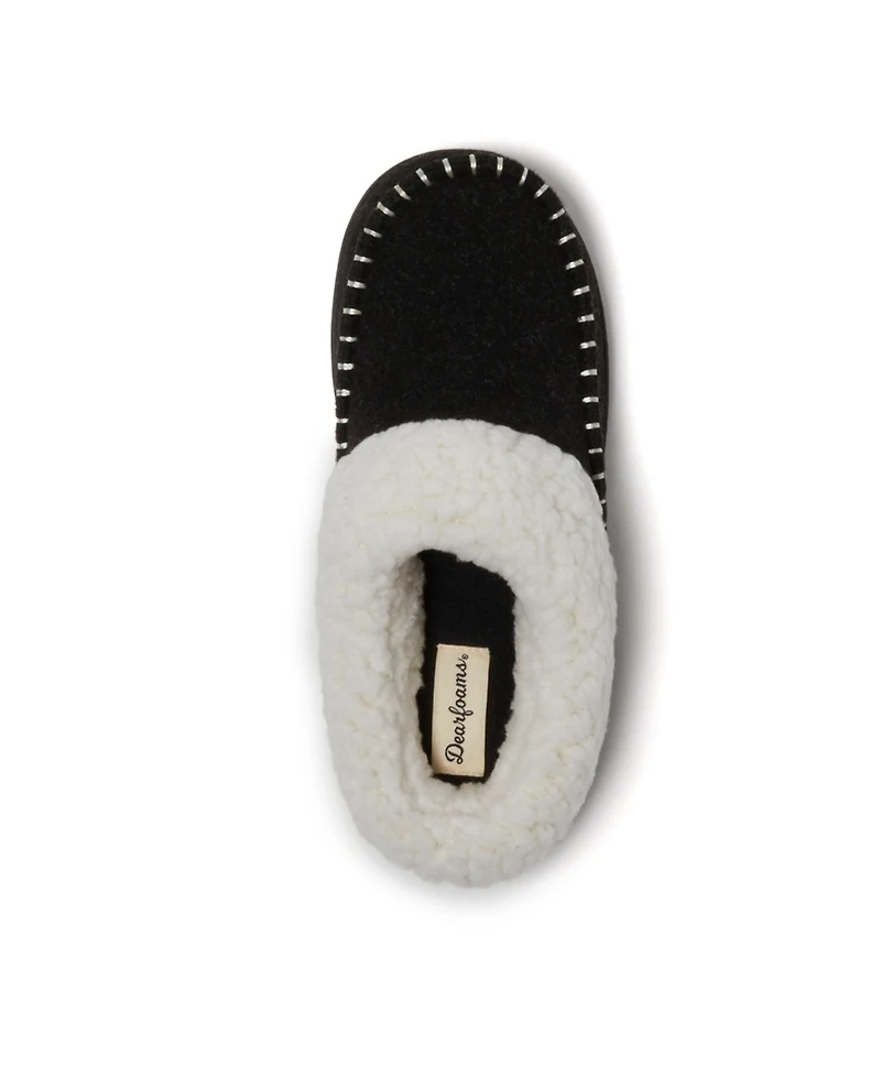 Dearfoams Women's Nyla Felted Plaid Moccasin Toe Clog House Shoe Slipper