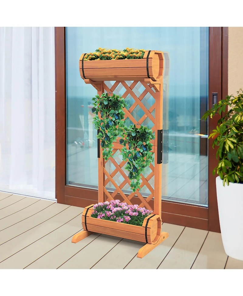 Gymax 2-Tier Raised Planter Garden Wooden Bed w/ 2 Cylindrical Planter Boxes