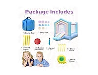 Akiudex Pastel Inflatable Bounce House with Slide and Basketball Hoop for Kids, 480W Blower Included