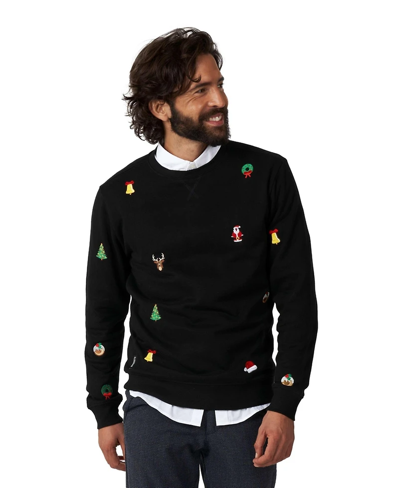 OppoSuits Deluxe Christmas Sweater for Men - X- Mas Icons Black With Stylish Long Sleeve Crew Neck
