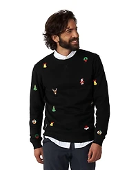 OppoSuits Deluxe Christmas Sweater for Men - X- Mas Icons Black With Stylish Long Sleeve Crew Neck