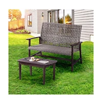 Jiallo Pine Wood And Wicker Rattan - Chat Set Loveseat And Coffee Table