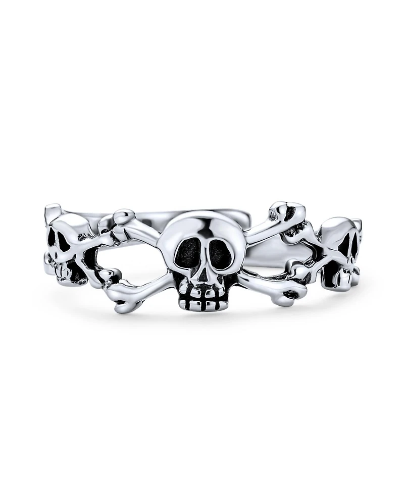 Bling Jewelry Set of 2 Nautical Fish Bone and Punk Rocker Skull Midi Toe Ring Sterling Silver