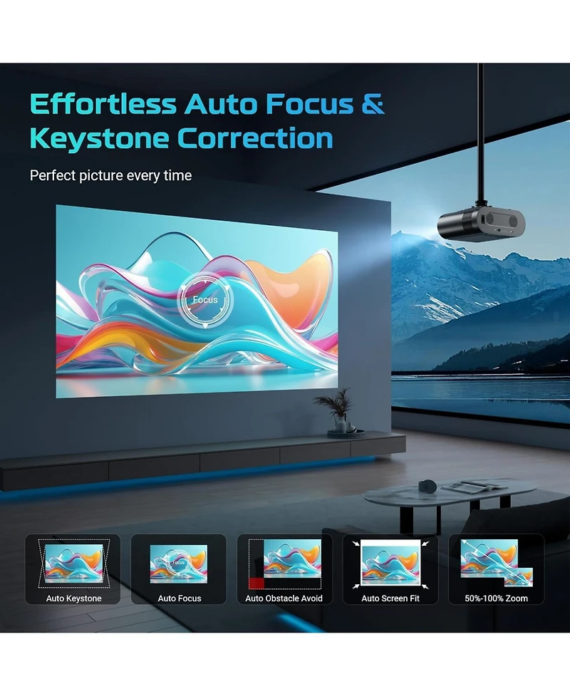 Elephas 4K Smart Projector with WiFi and Bluetooth, Portable Projector with Netflix / Prime Video / YouTube Built-in, Dolby Sound for Indoor/Outdoor