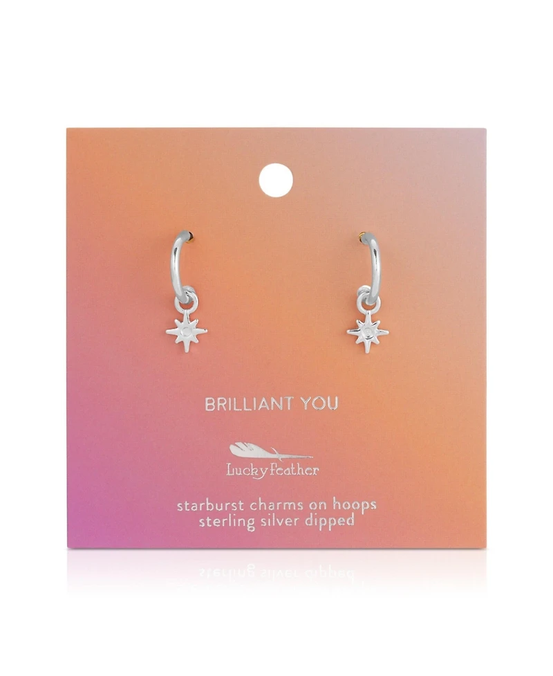 Lucky Feather Hoops with Drop - Starburst (silver)