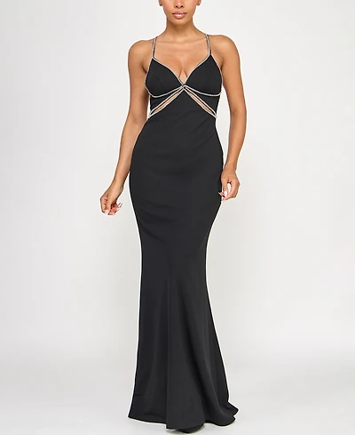 Seni & Cade Juniors' Scuba Rhinestone Cut Out Gown